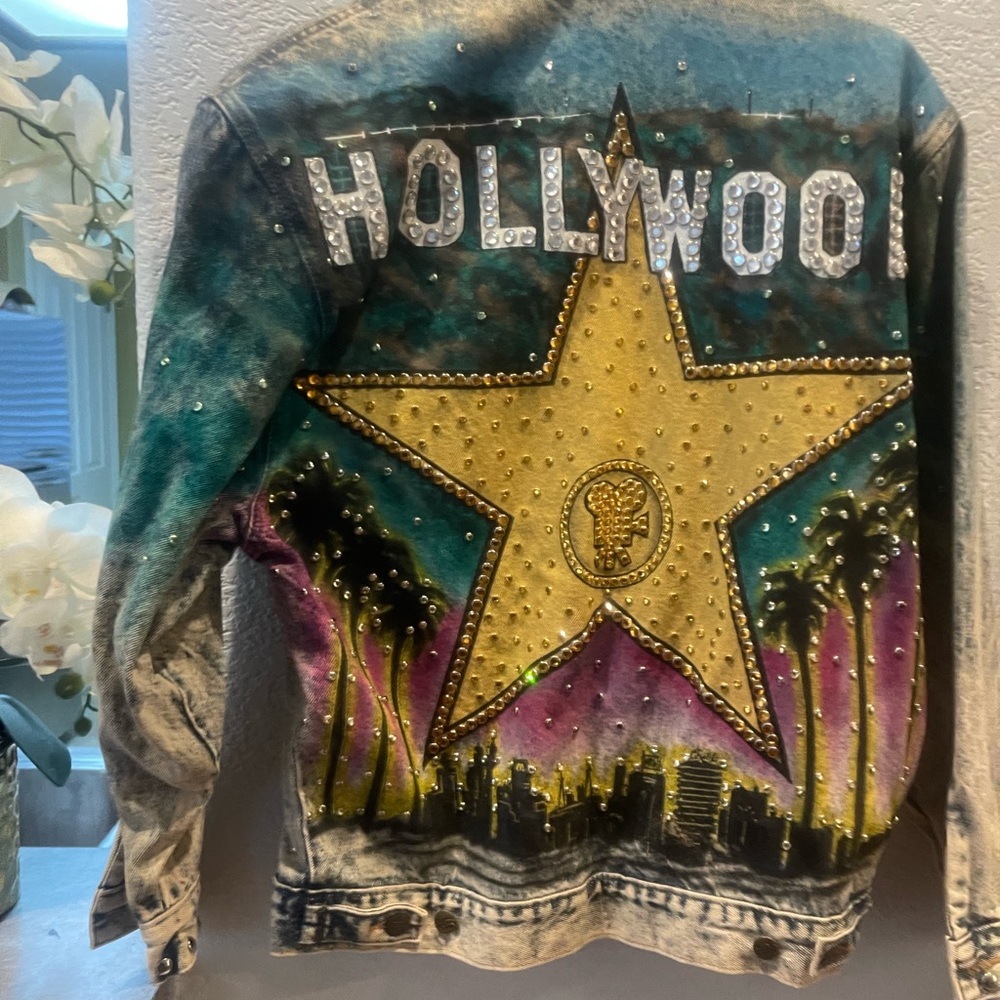 Alamo Studded Denim Jacket with Gold Star vintage size s oversized blingout - Picture 3 of 6